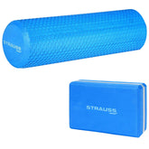 Strauss Yoga Foam Roller, 30cm (Blue) and Yoga Block (Blue/Grey)
